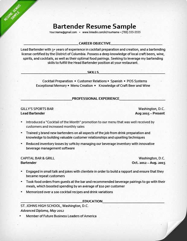 25 Free Bartender Resume Templates in 2020