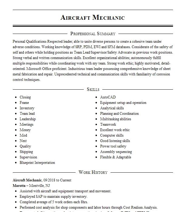 Best Aircraft Mechanic Resume Example